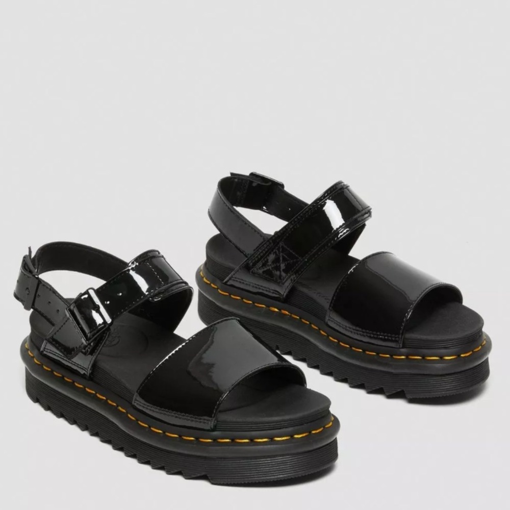 Dr. Martens VOSS Patent Leather Strap Sandals in Black Lampe - Picture 2 of 16